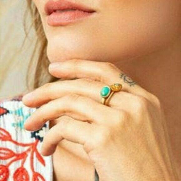 JOHNNY WAS Evil Eye turquoise bohemian boho gold plated brass ring Size 7 NEW - Picture 2 of 4